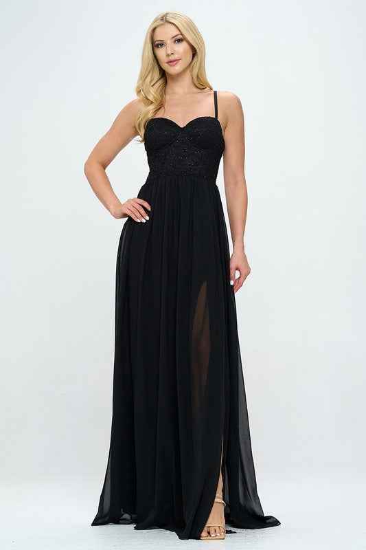 Lace Detail Bustier Floor Length Maxi Dress