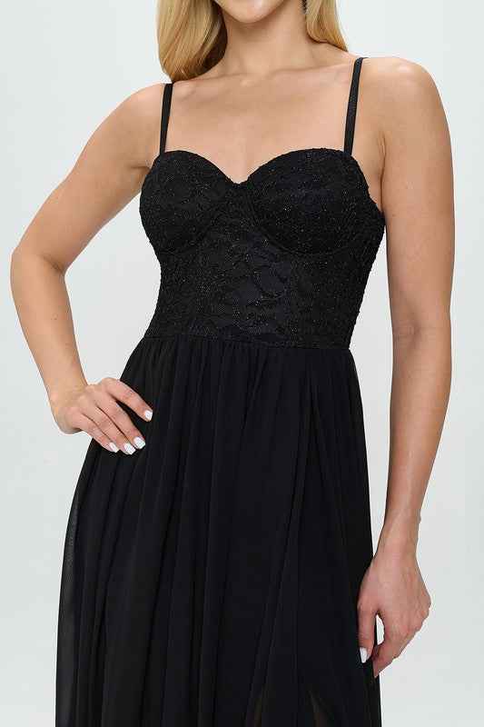 Lace Detail Bustier Floor Length Maxi Dress