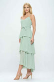 Belted Layered Hem Sleeveless Maxi Dress