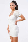 BUBBLE SLEEVES BODYCON MINI DRESS