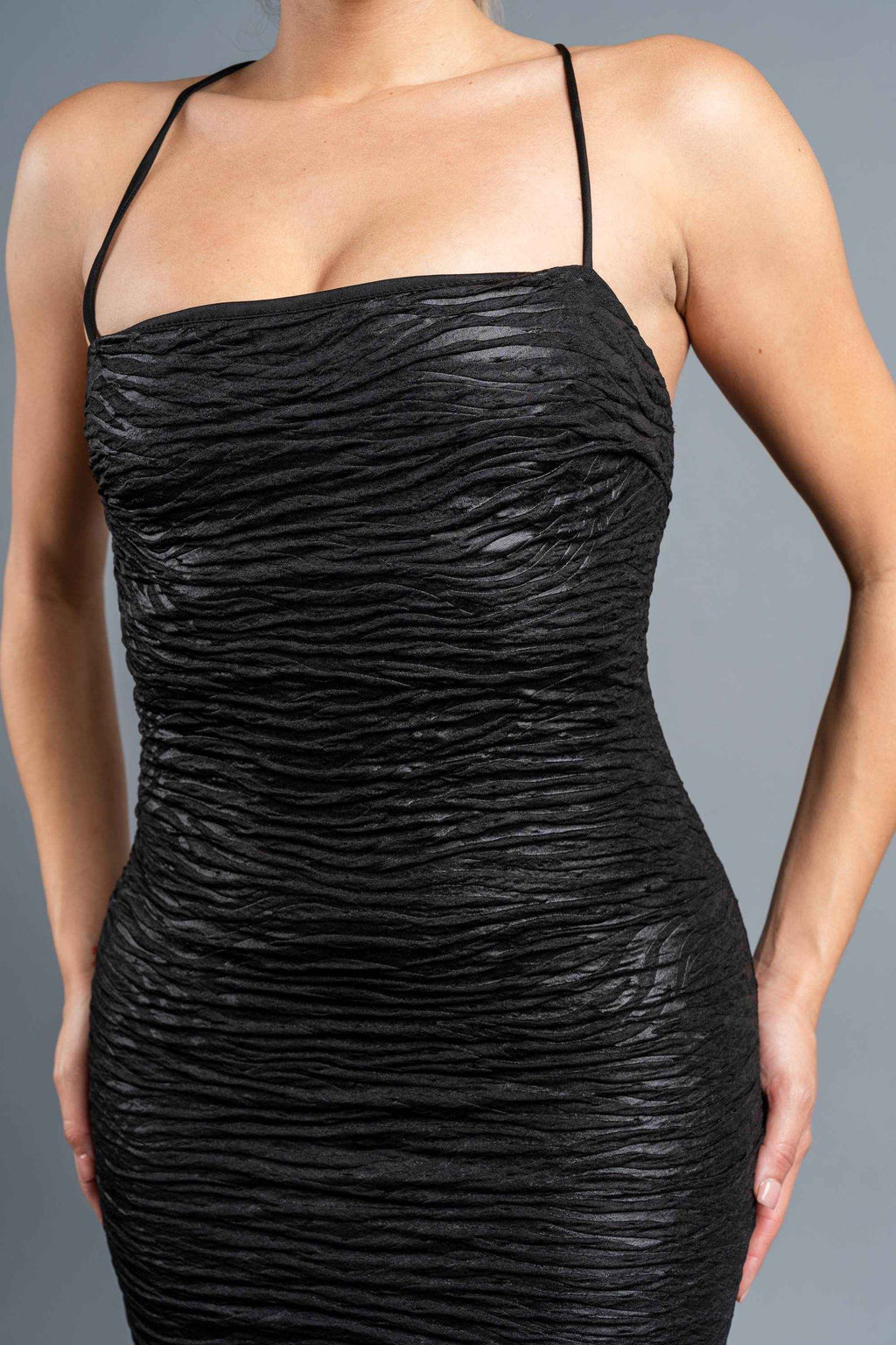 CHIC TEXTURED COATING KNIT BODYCON MINI DRESS