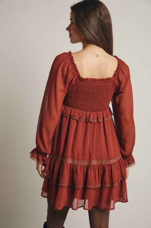 Crinkled Tiered Boho Mini Dress
