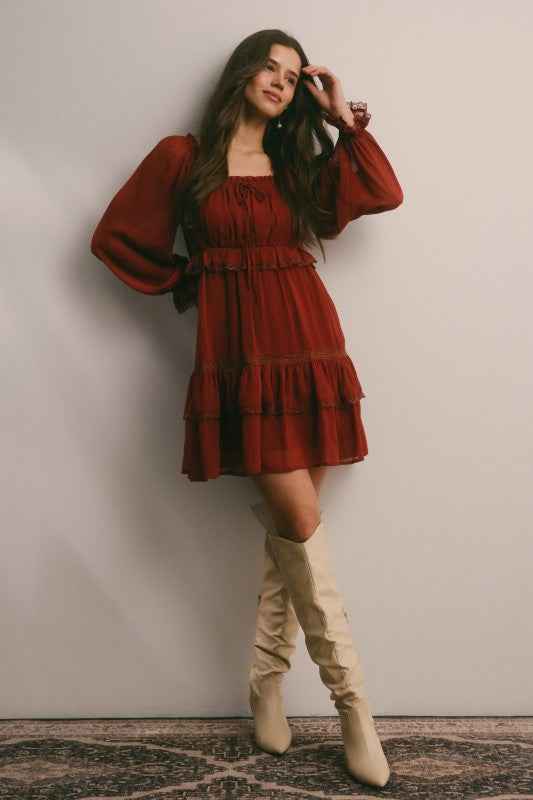 Crinkled Tiered Boho Mini Dress