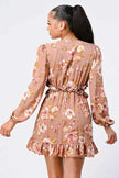 FLORAL CHIFFON V-NECK MINI DRESS
