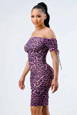 LEOPARD PRINT SHIRRING BODYCON DRESS