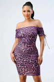LEOPARD PRINT SHIRRING BODYCON DRESS