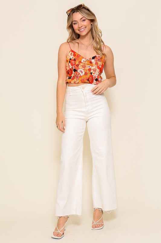 Bungee sleeveless satin print top