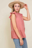 BABYDOLL TOP WITH RUFFLE SLEEVES AND NECKLINE