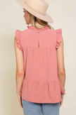 BABYDOLL TOP WITH RUFFLE SLEEVES AND NECKLINE