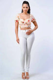 FLORAL CHIFFON SMOCKED SWEETHEART TOP