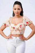 FLORAL CHIFFON SMOCKED SWEETHEART TOP