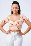 FLORAL CHIFFON SMOCKED SWEETHEART TOP