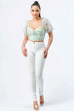 FLORAL CHIFFON SMOCKED SWEETHEART TOP