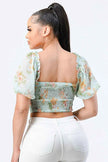 FLORAL CHIFFON SMOCKED SWEETHEART TOP