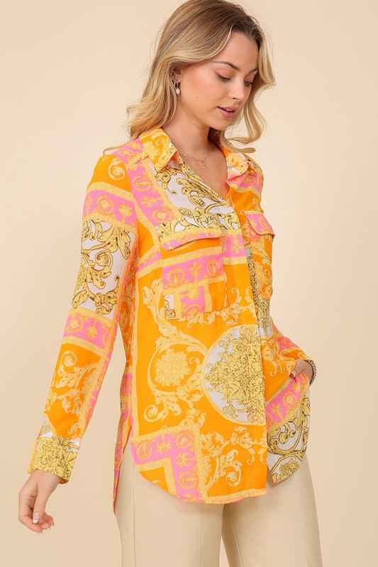 Italian Print Button Down Top