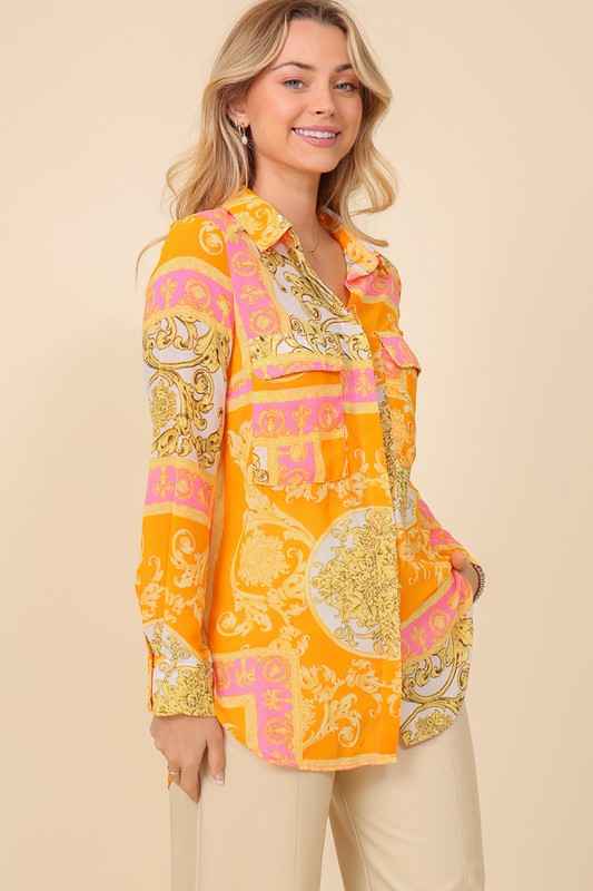 Italian Print Button Down Top