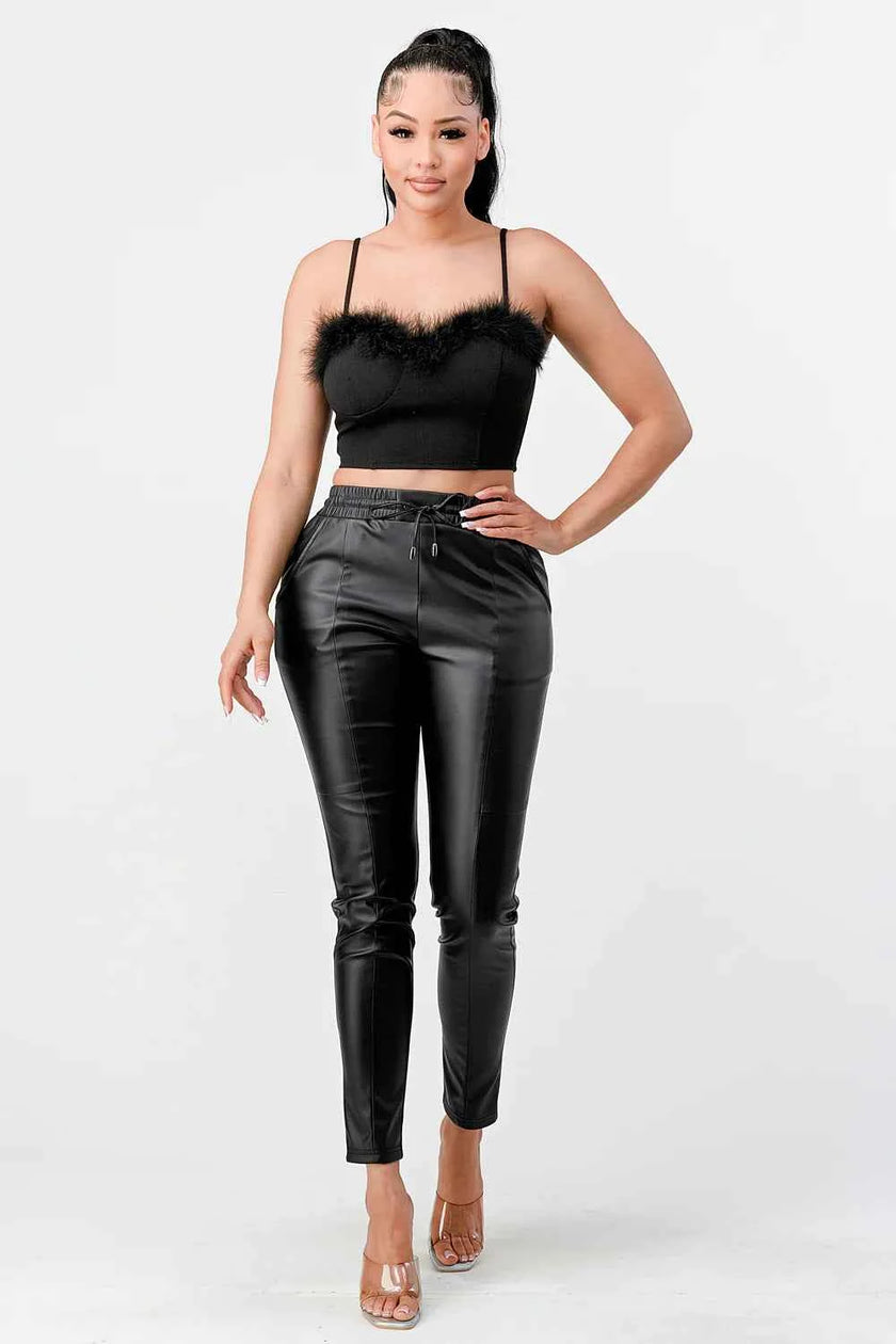 LUX FUR CREPE CROP TOP