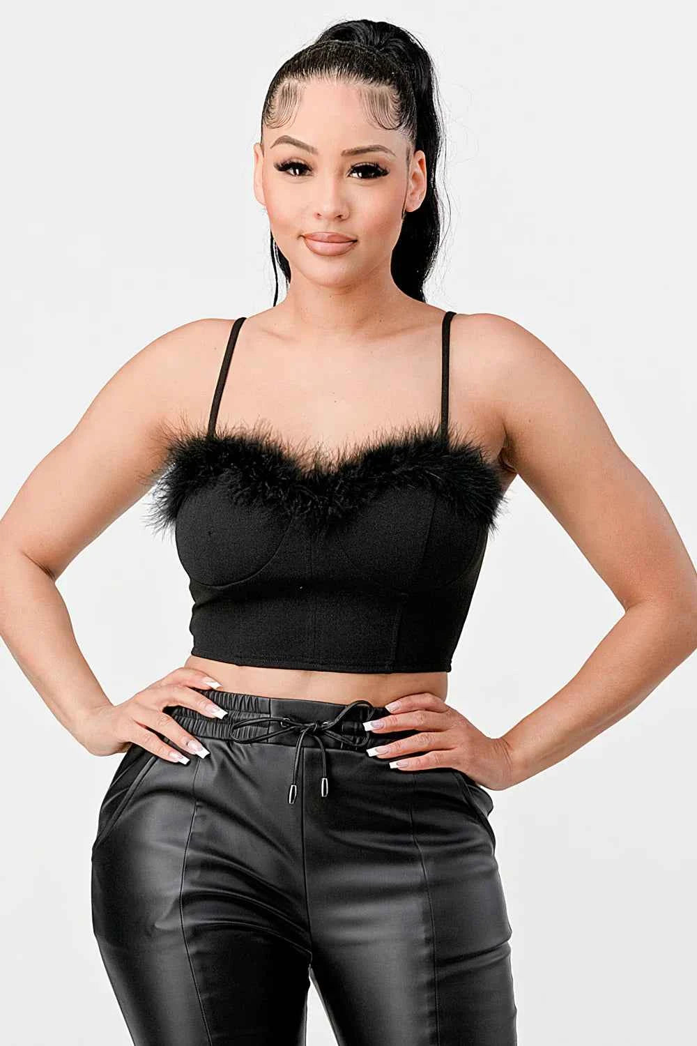 LUX FUR CREPE CROP TOP