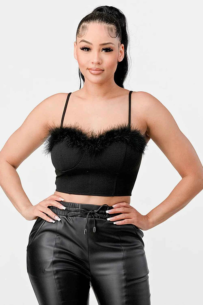 LUX FUR CREPE CROP TOP