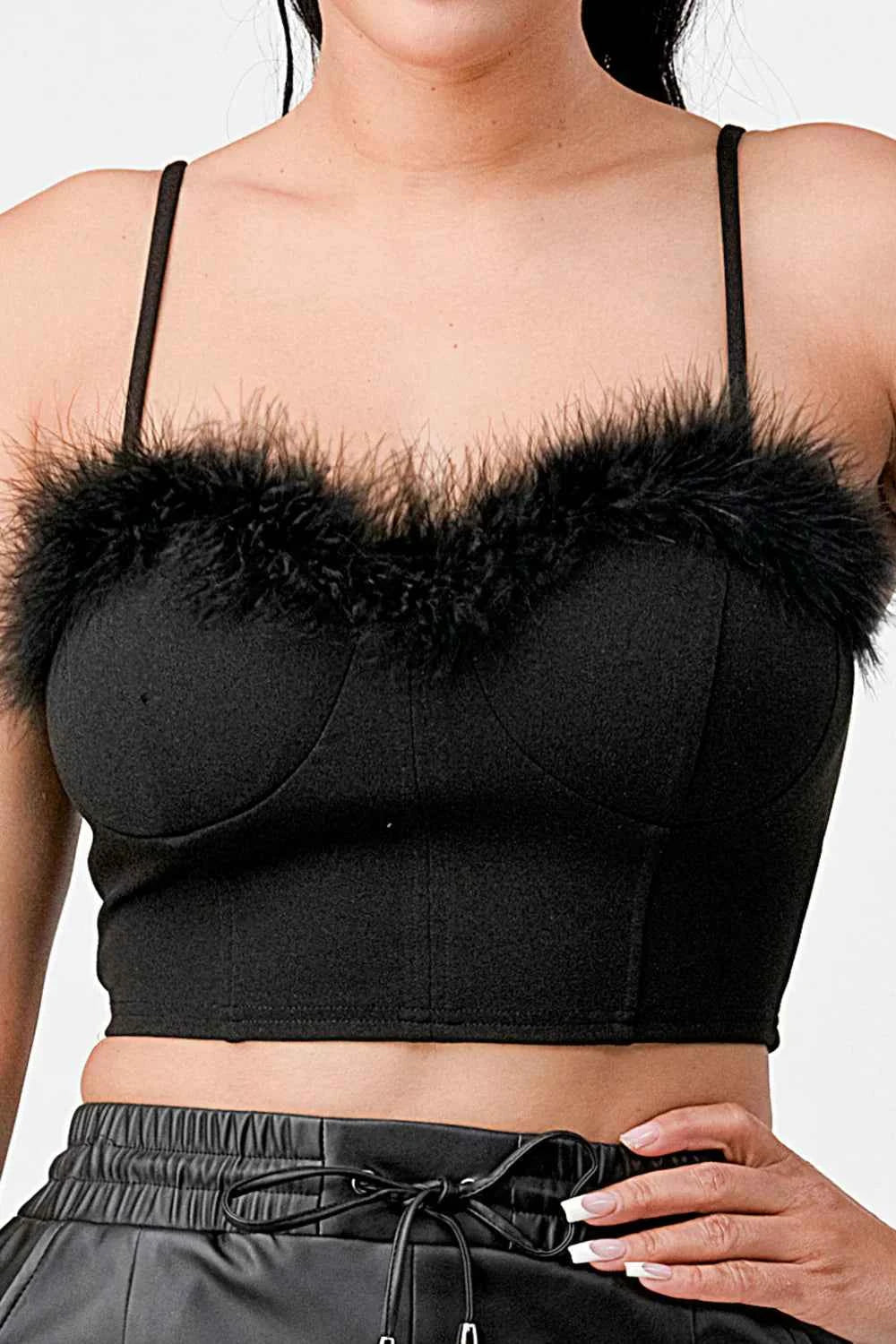 LUX FUR CREPE CROP TOP