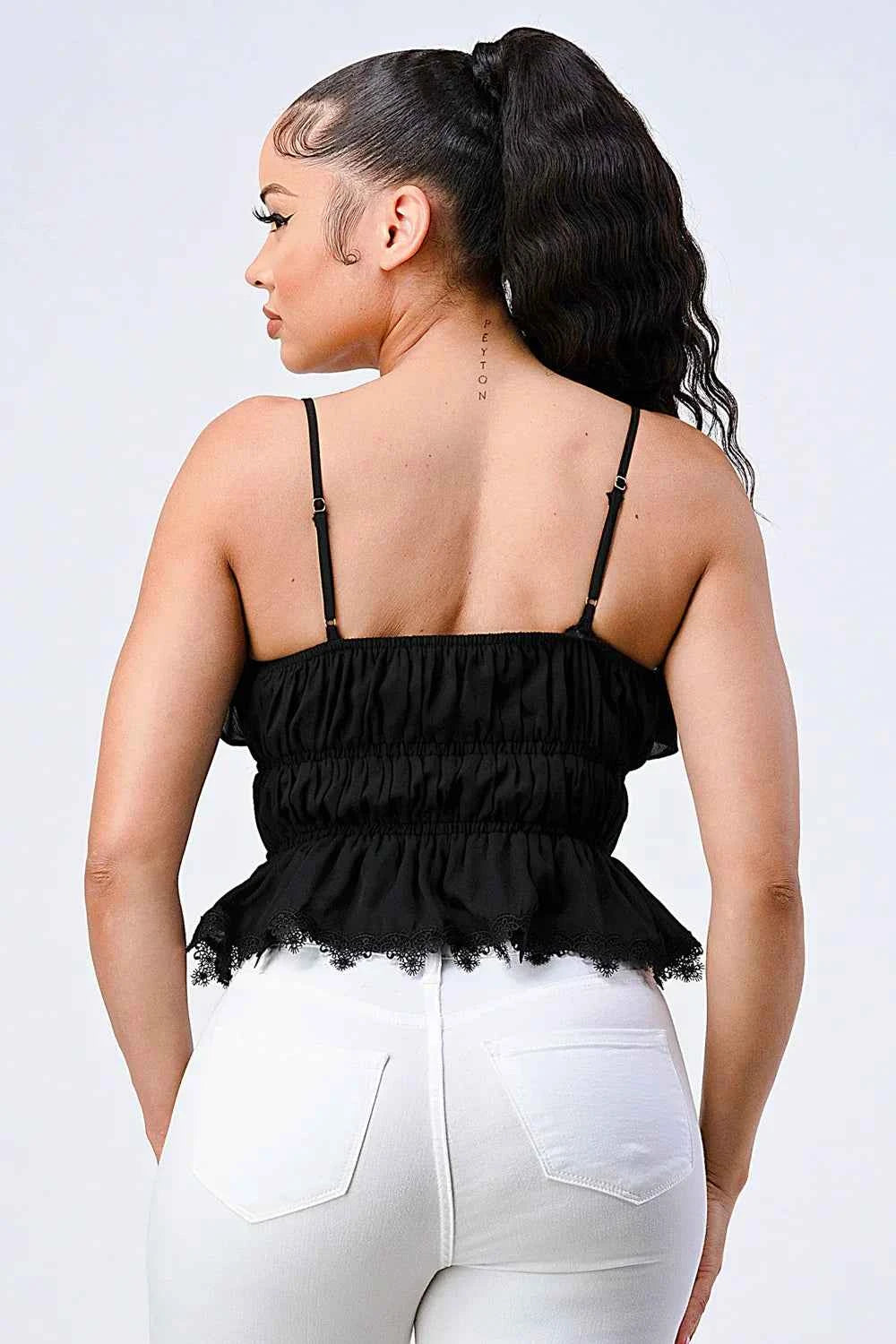 SMOCKED RUFFLED SWEETHEART TOP