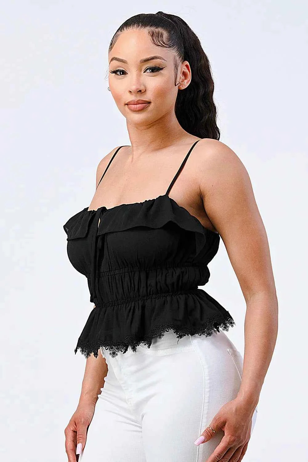 SMOCKED RUFFLED SWEETHEART TOP
