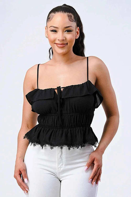 SMOCKED RUFFLED SWEETHEART TOP