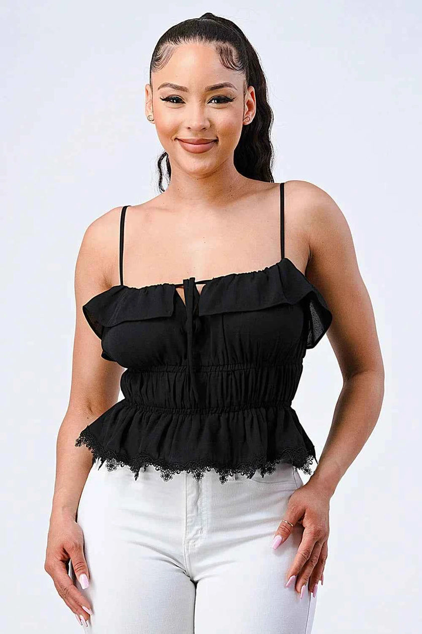 SMOCKED RUFFLED SWEETHEART TOP