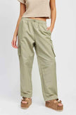 Emory Park straight leg pants with elastic waistband in olive green with side cargo pockets