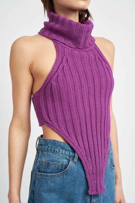 Emory Park women's knit halter top in vibrant purple with a unique ribbed design