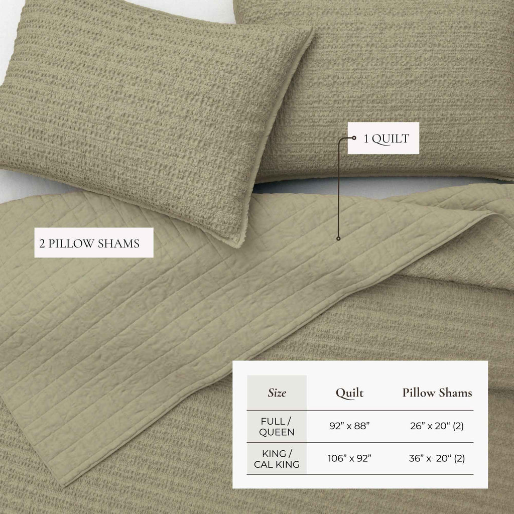 100% Cotton Honeycomb Waffle Garment Washed Quilt Set - Genevieve Collection