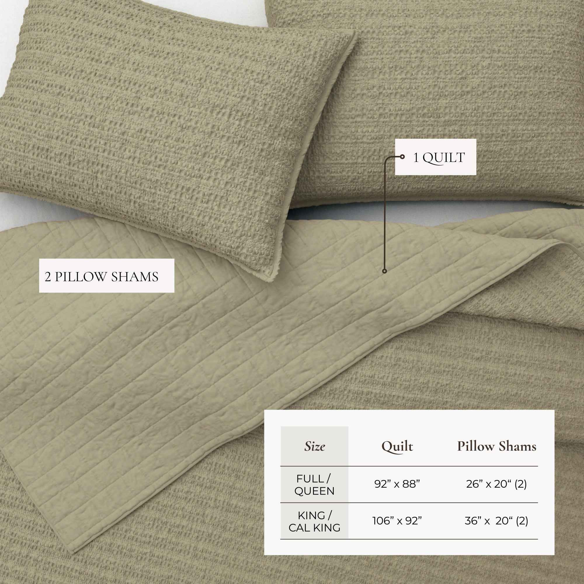 100% Cotton Honeycomb Waffle Garment Washed Quilt Set - Genevieve Collection