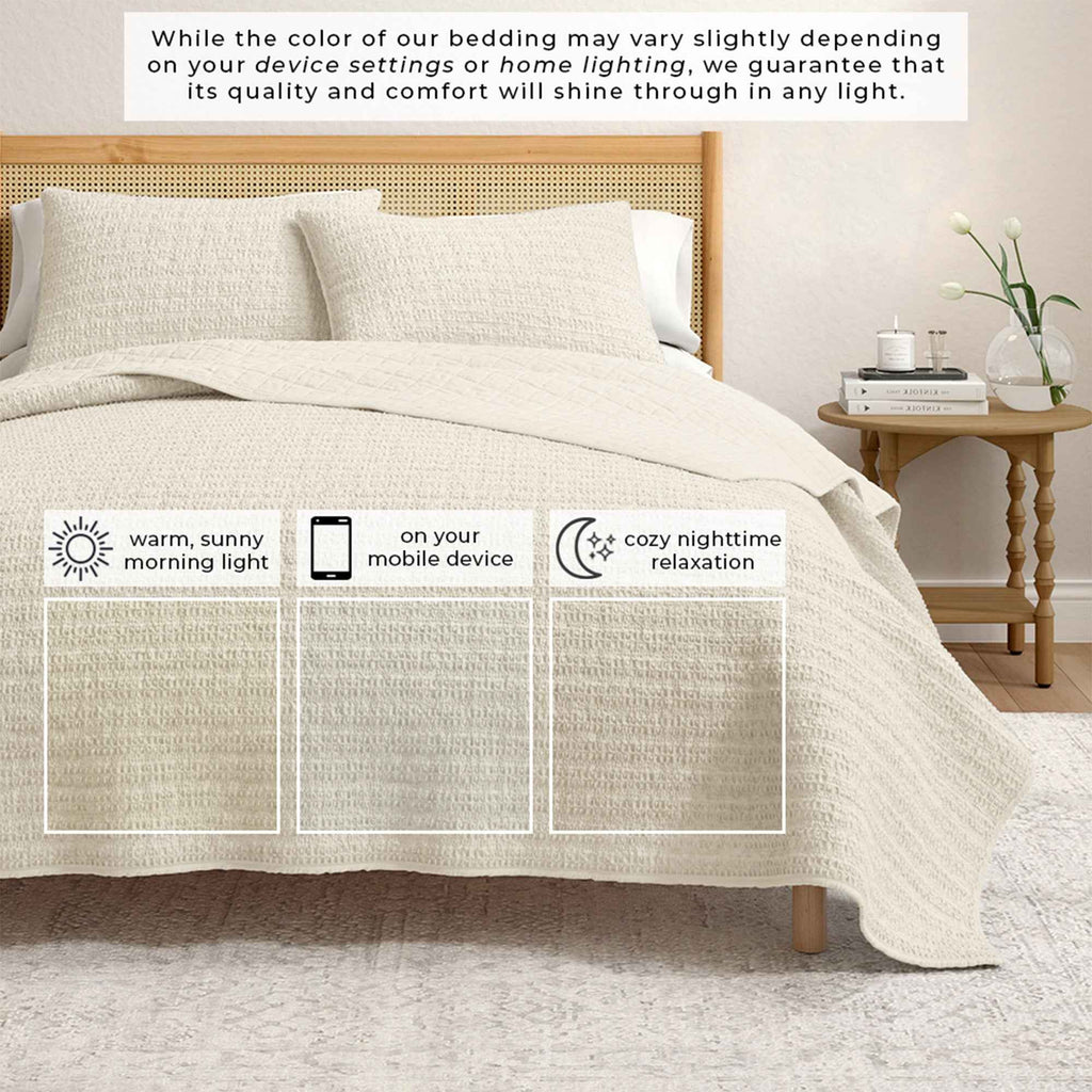 100% Cotton Honeycomb Waffle Garment Washed Quilt Set - Genevieve Collection