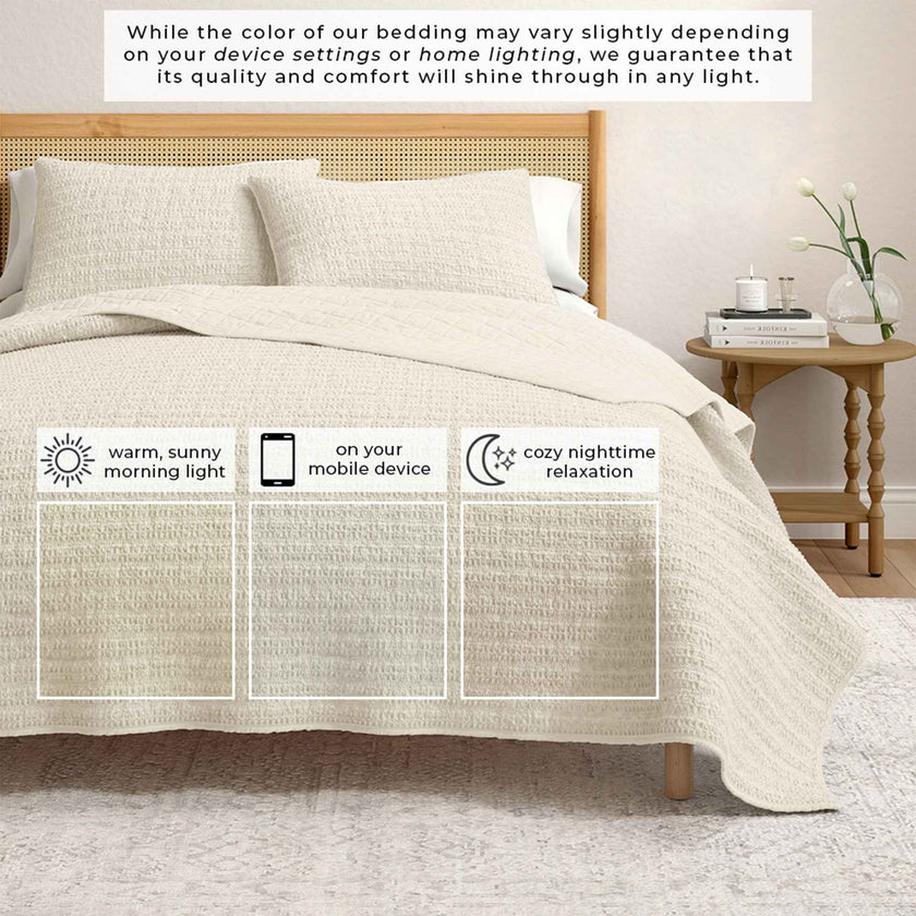 100% Cotton Honeycomb Waffle Garment Washed Quilt Set - Genevieve Collection