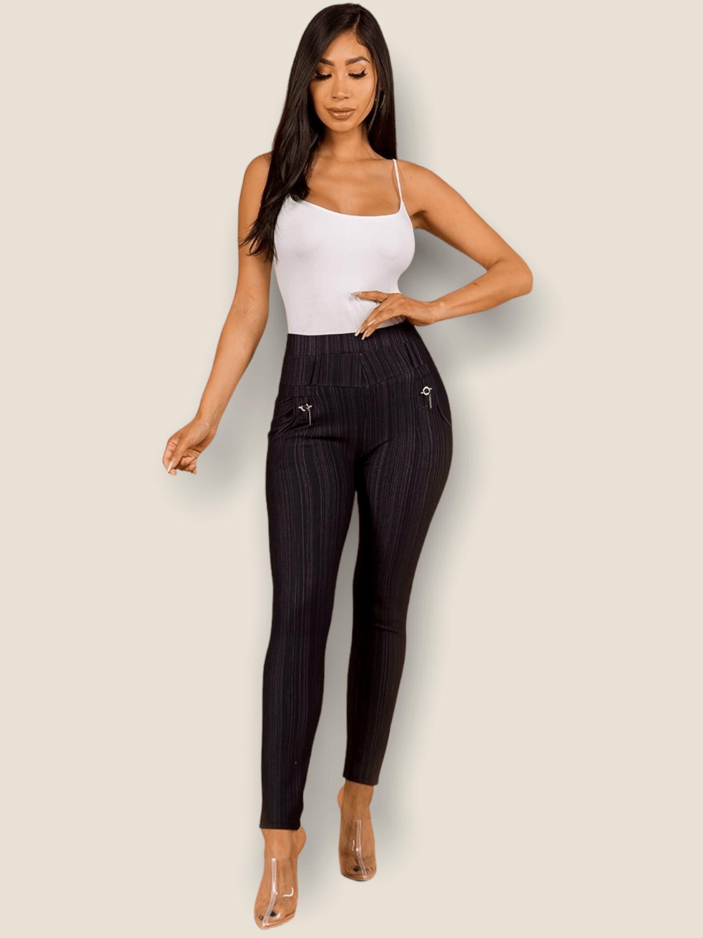 Pikemla black striped jeggings for women with a sleek fitted design for stylish outfits