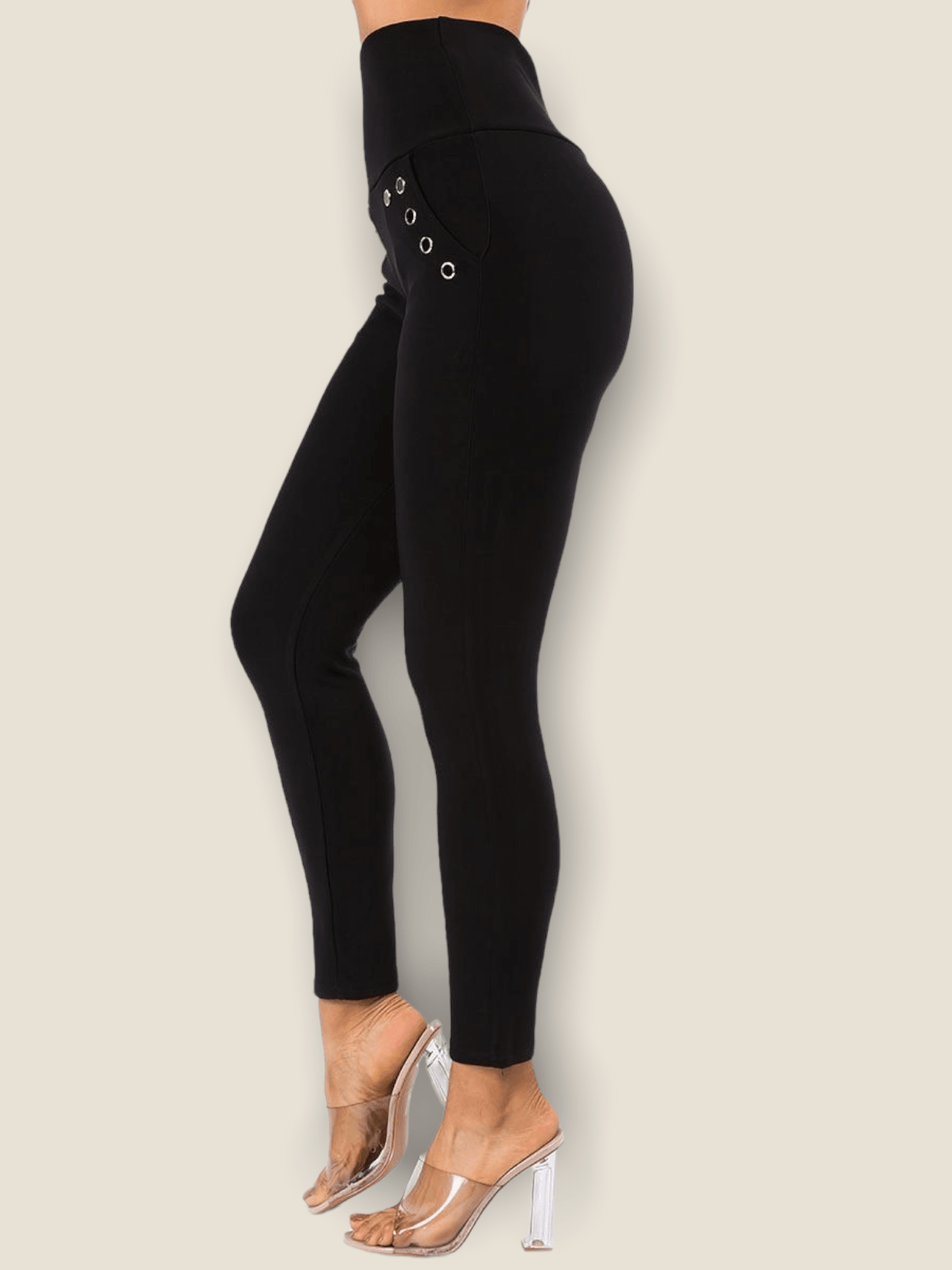 Pikemla eyelet high waisted jeggings in black with stylish eyelet detailing and a sleek fit