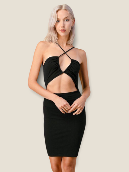 Santorini Vacay Cutout Dress - Black - Pikemla