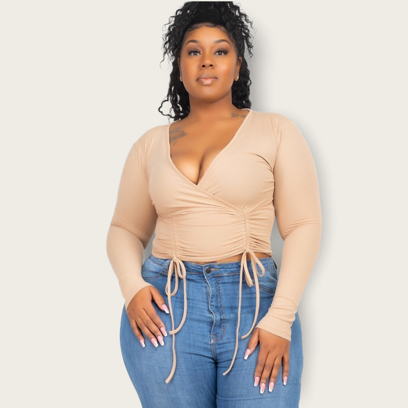 Tan Bella Ruched Top - Plus Sized - Pikemla