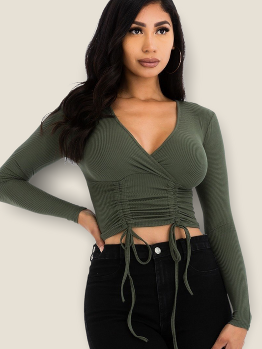 Bella Ruched Top - Olive - Pikemla
