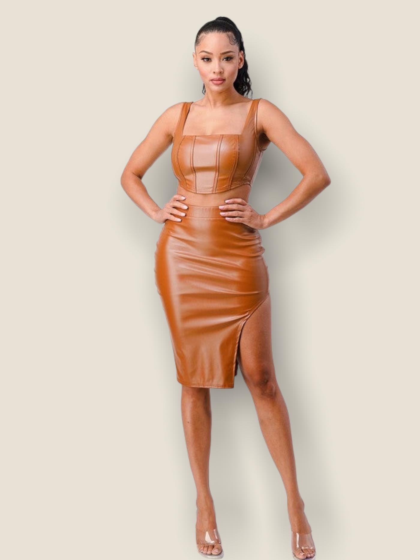 Dangerous Duo Midi Skirt Set - Camel - Pikemla