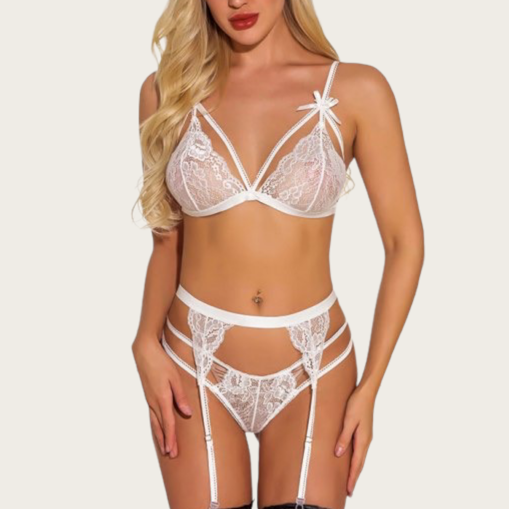 Own Your Place Garter Lingerie Set - White - Pikemla