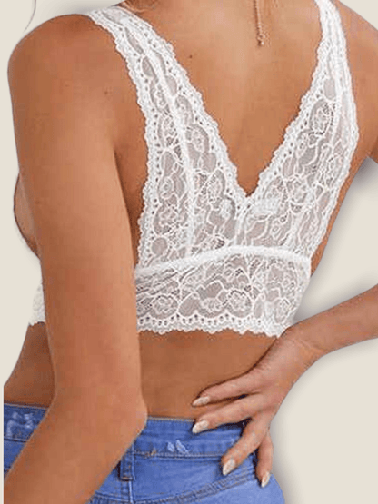 Lace Diamond Cutout Bralette - White - Pikemla