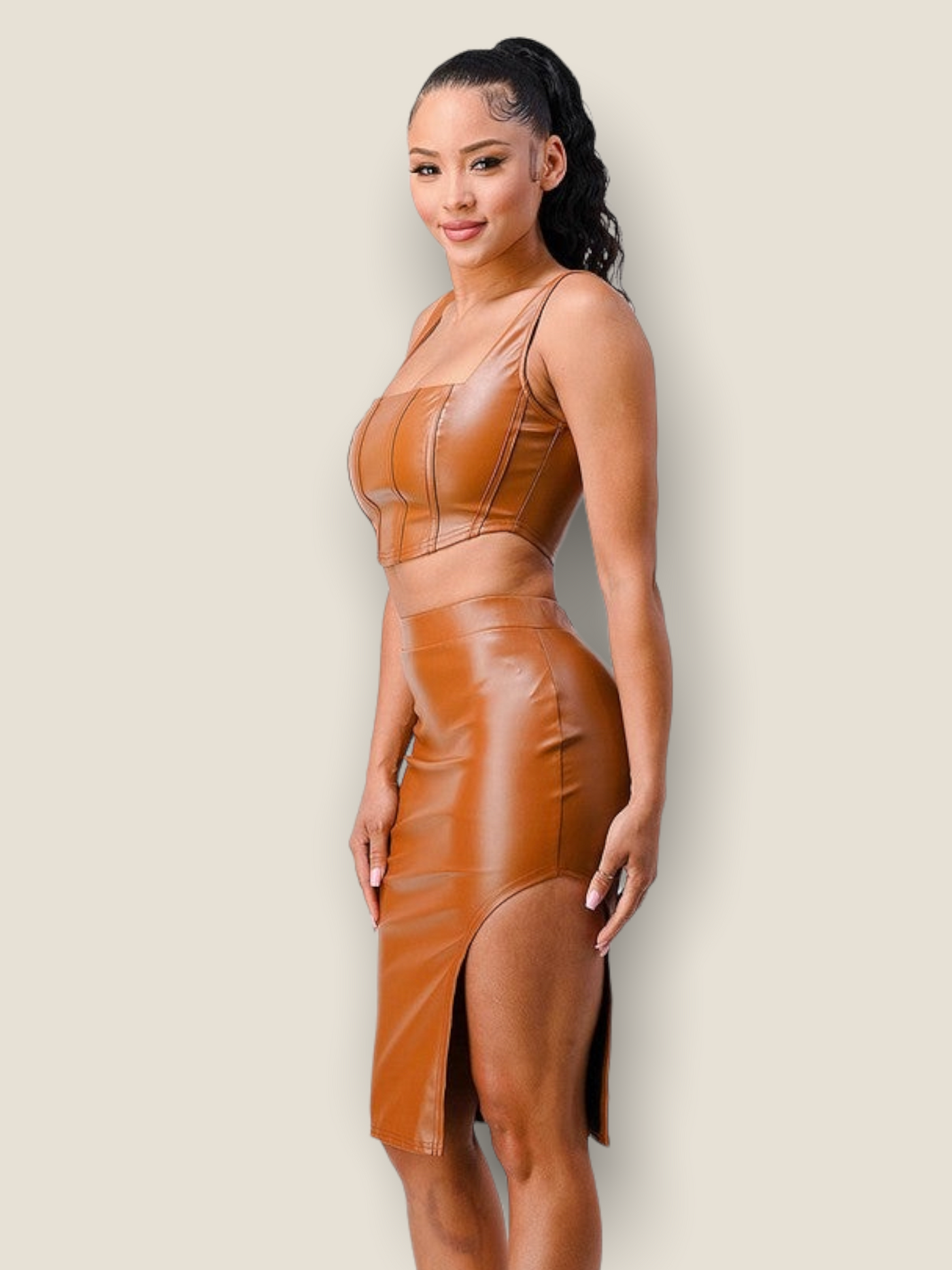 Dangerous Duo Midi Skirt Set - Camel - Pikemla