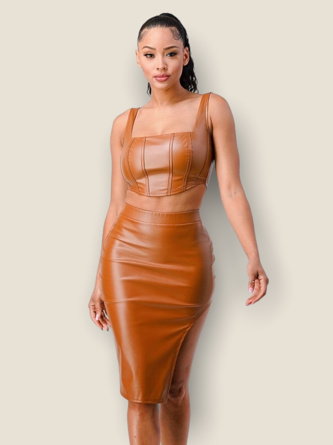 Dangerous Duo Midi Skirt Set - Camel - Pikemla