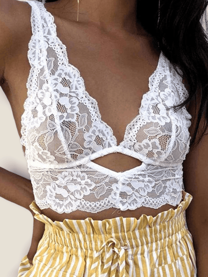 Lace Diamond Cutout Bralette - White - Pikemla