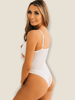Pikemla Lace Trimmed Bodysuit White with Strappy Detail - Pikemla