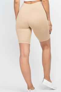 Pikemla plus size biker shorts in beige, designed for comfort and style, perfect for casual wear